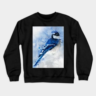 Dramabite Watercolor Blue Jay Bird Crewneck Sweatshirt